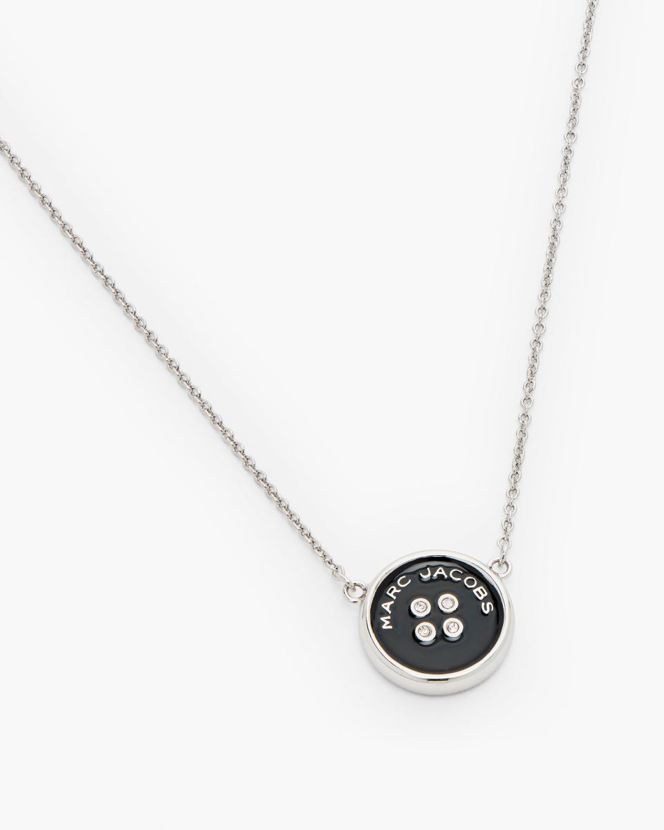 Colliers Marc Jacobs The Button Pendant Necklace Femme Argent Noir | 584BFXSIZ