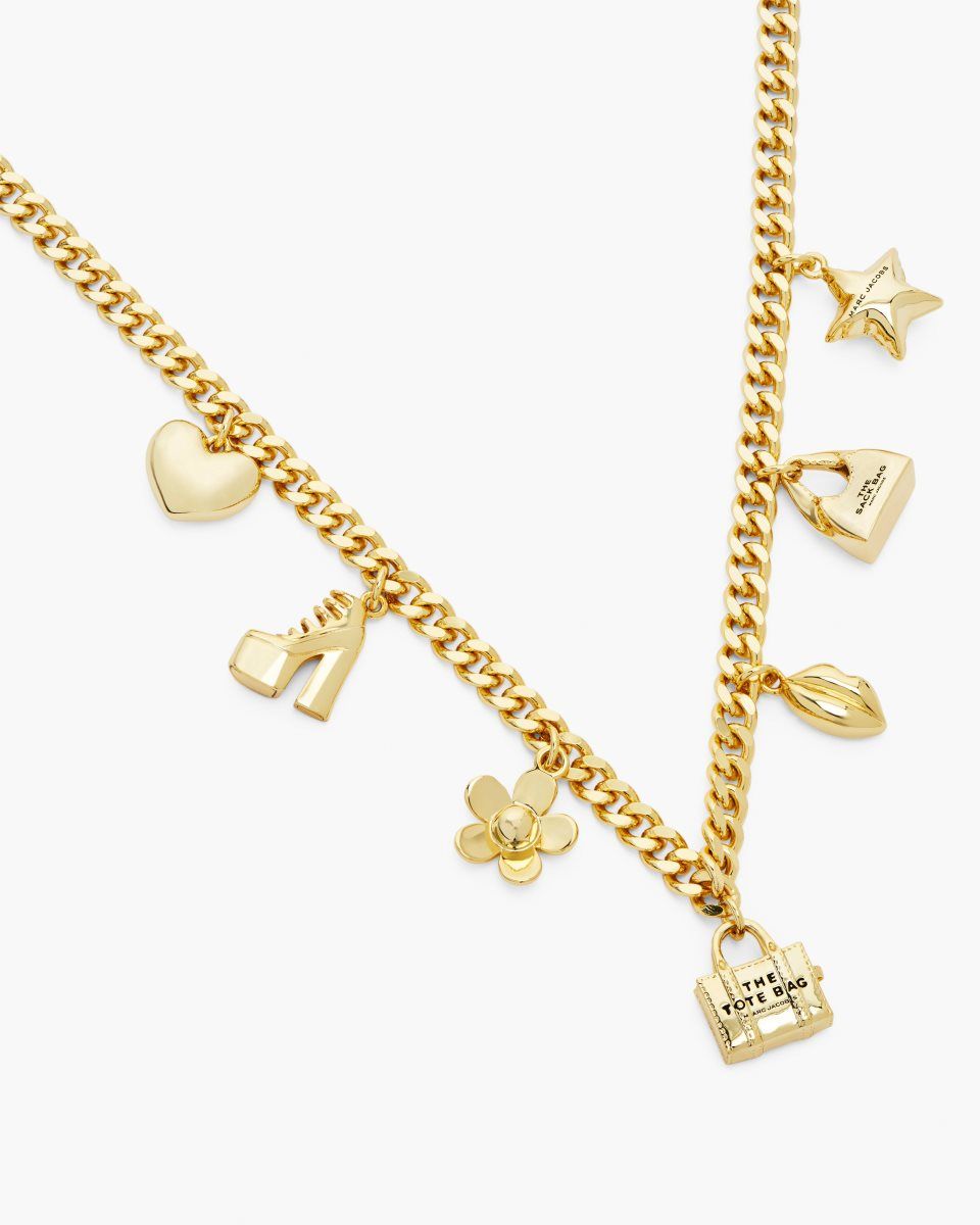 Colliers Marc Jacobs The Mini Icon Charm Necklace Femme Doré Clair | 724GZLSNB