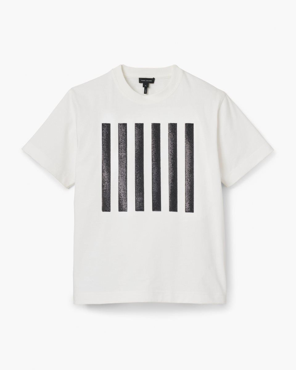 Hauts Marc Jacobs The Stripe Box Tee Femme Blanche | 650KWEOMS