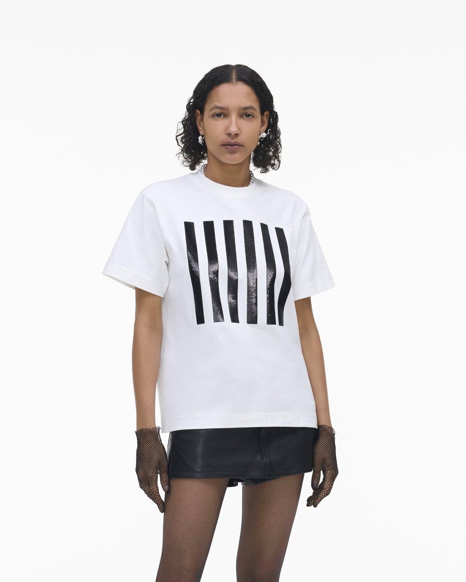 Hauts Marc Jacobs The Stripe Box Tee Femme Blanche | 650KWEOMS