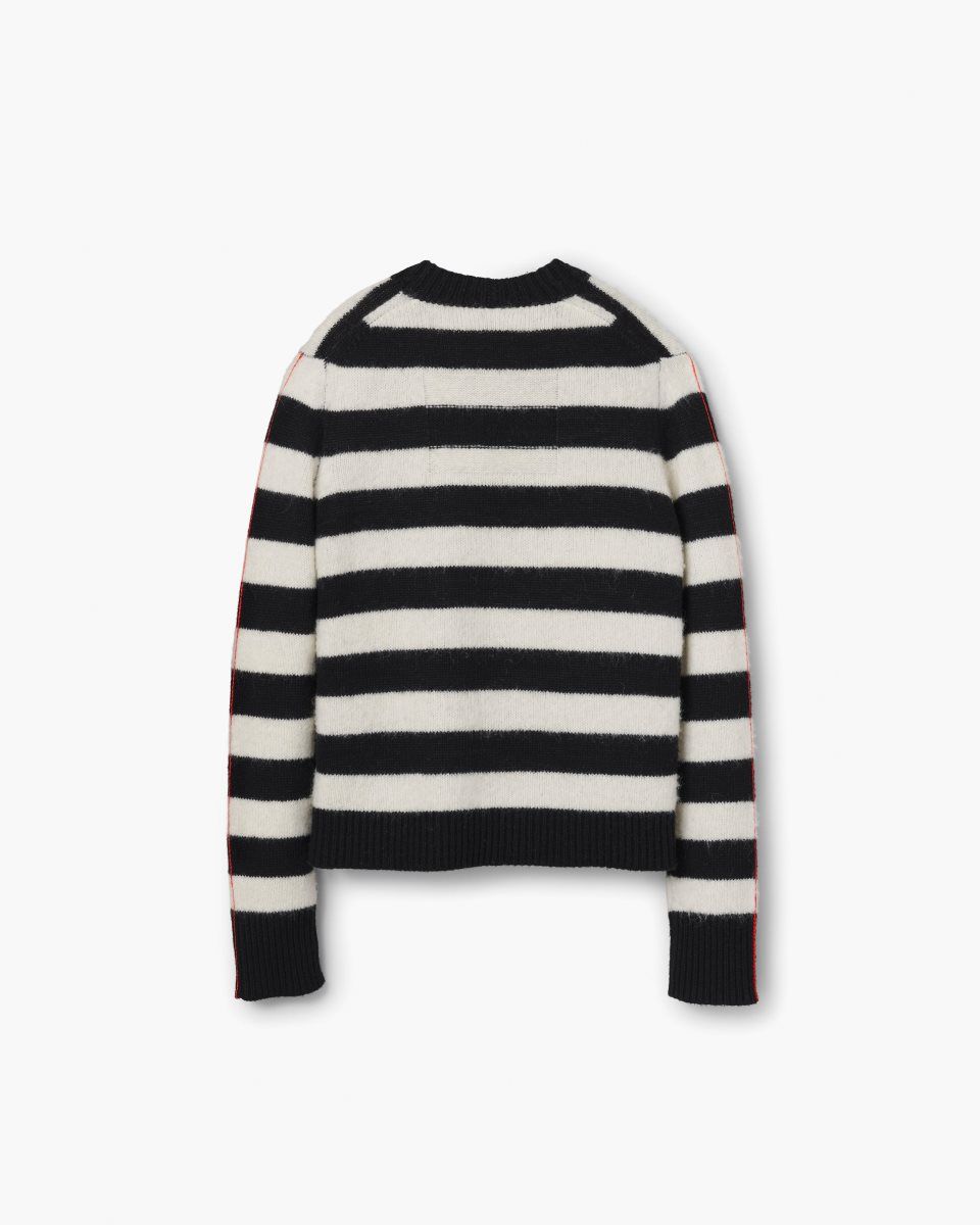 Hauts Marc Jacobs The Striped Brushed Logo Sweater Femme Noir Blanche | 798XVNWGA