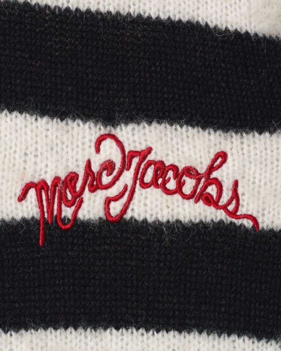 Hauts Marc Jacobs The Striped Brushed Logo Sweater Femme Noir Blanche | 798XVNWGA