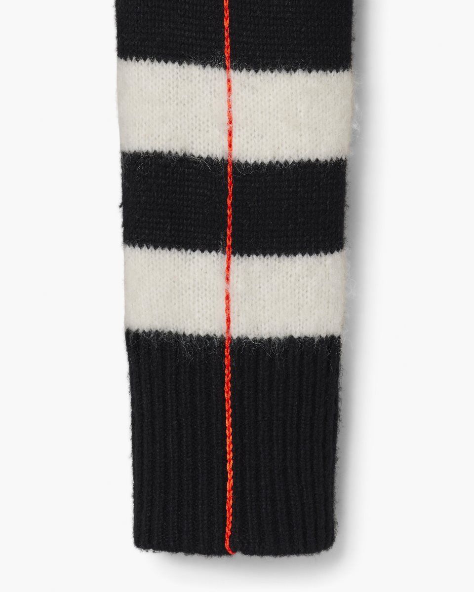 Hauts Marc Jacobs The Striped Brushed Logo Sweater Femme Noir Blanche | 798XVNWGA