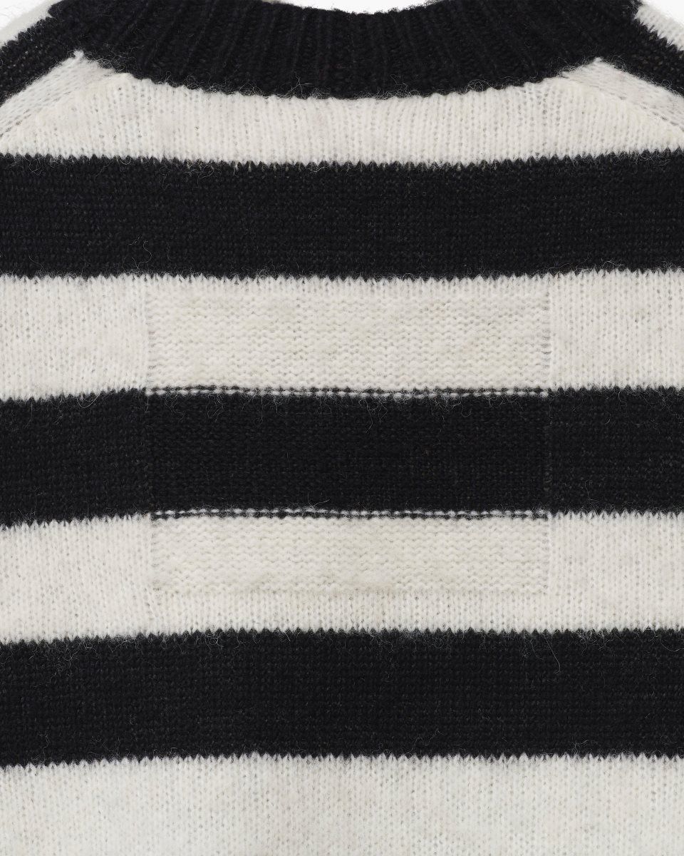 Hauts Marc Jacobs The Striped Brushed Logo Sweater Femme Noir Blanche | 798XVNWGA