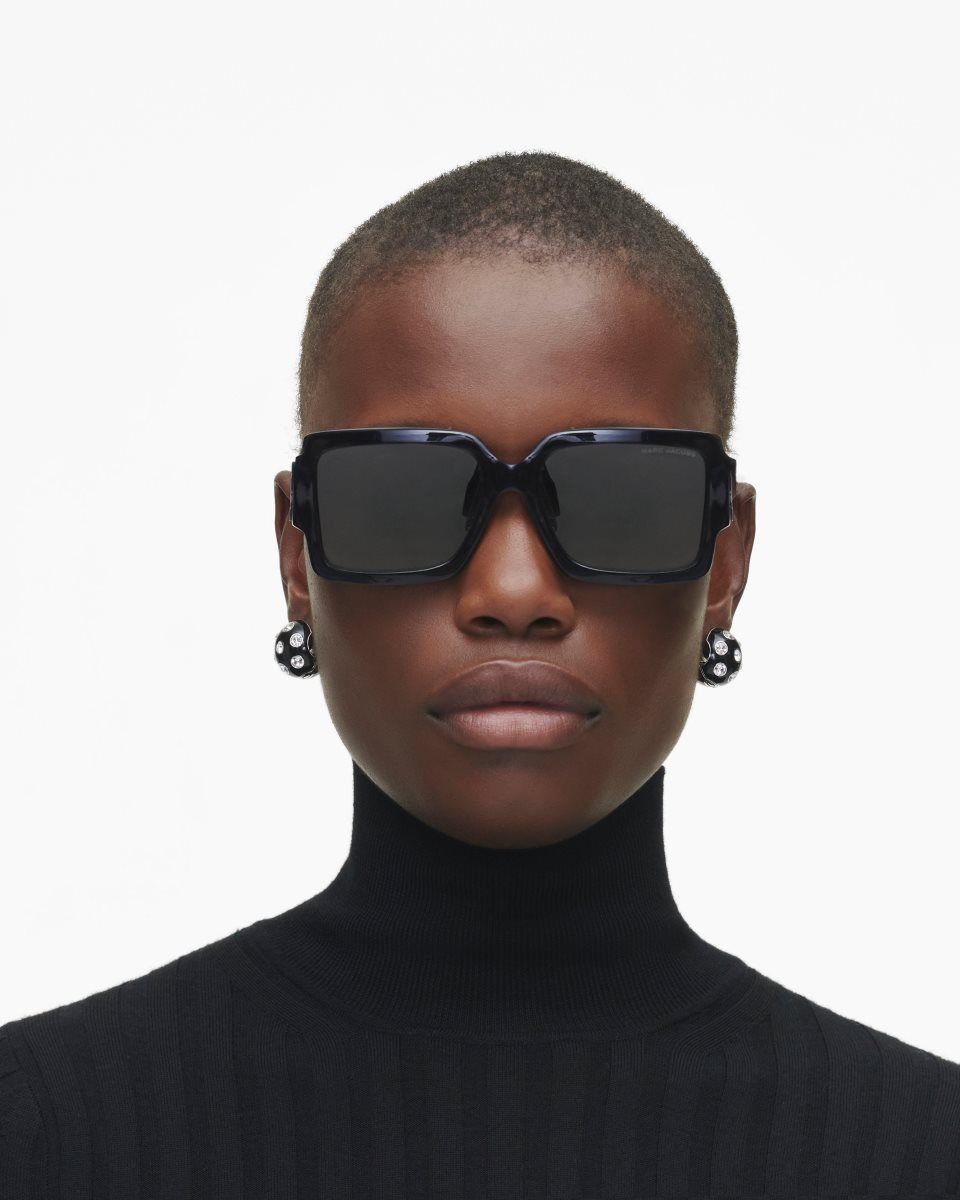 Lunette de Soleil Marc Jacobs The Bold Logo Square Sunglasses Femme Noir Blanche | 307YFKHJP