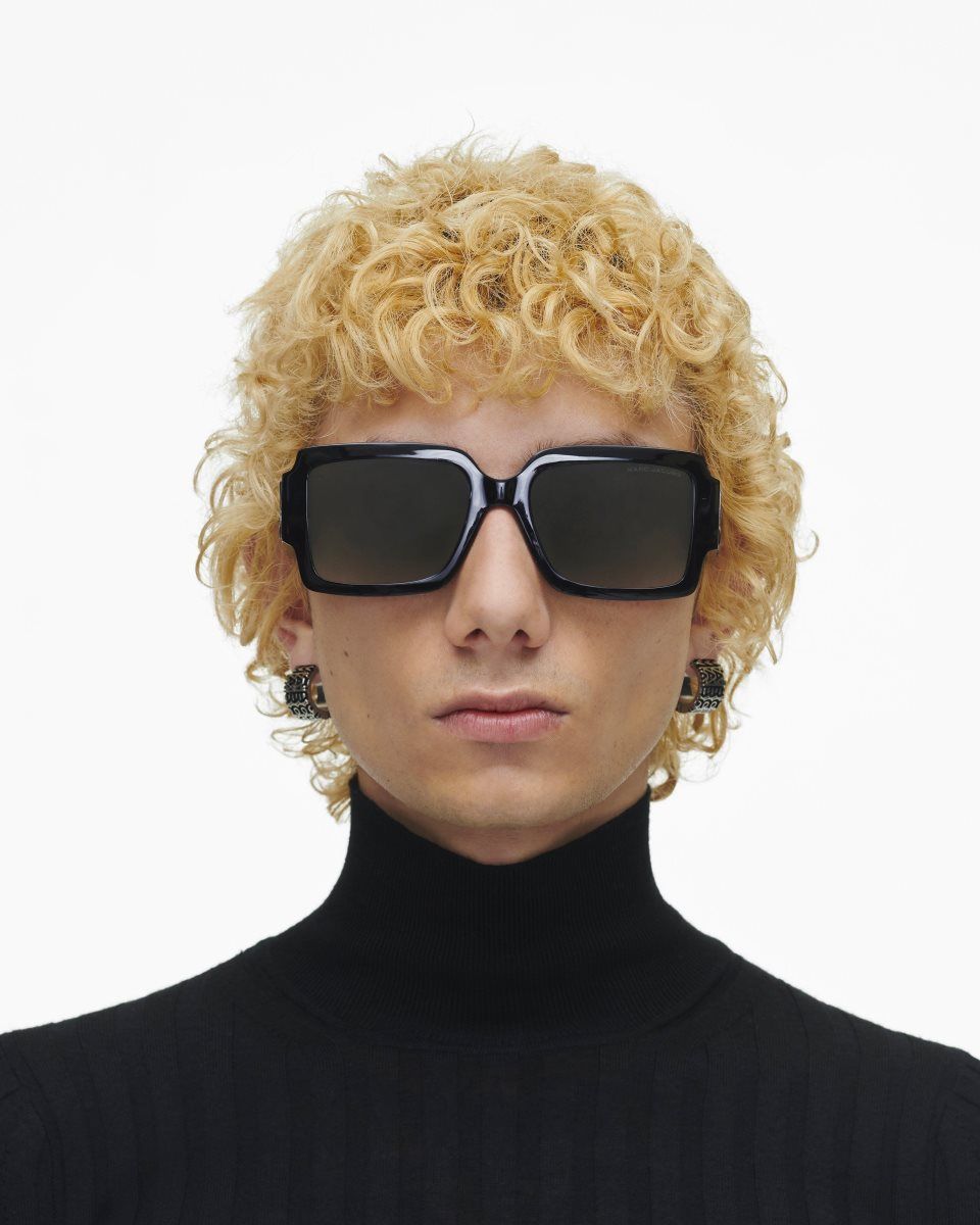 Lunette de Soleil Marc Jacobs The Bold Logo Square Sunglasses Femme Noir Blanche | 307YFKHJP