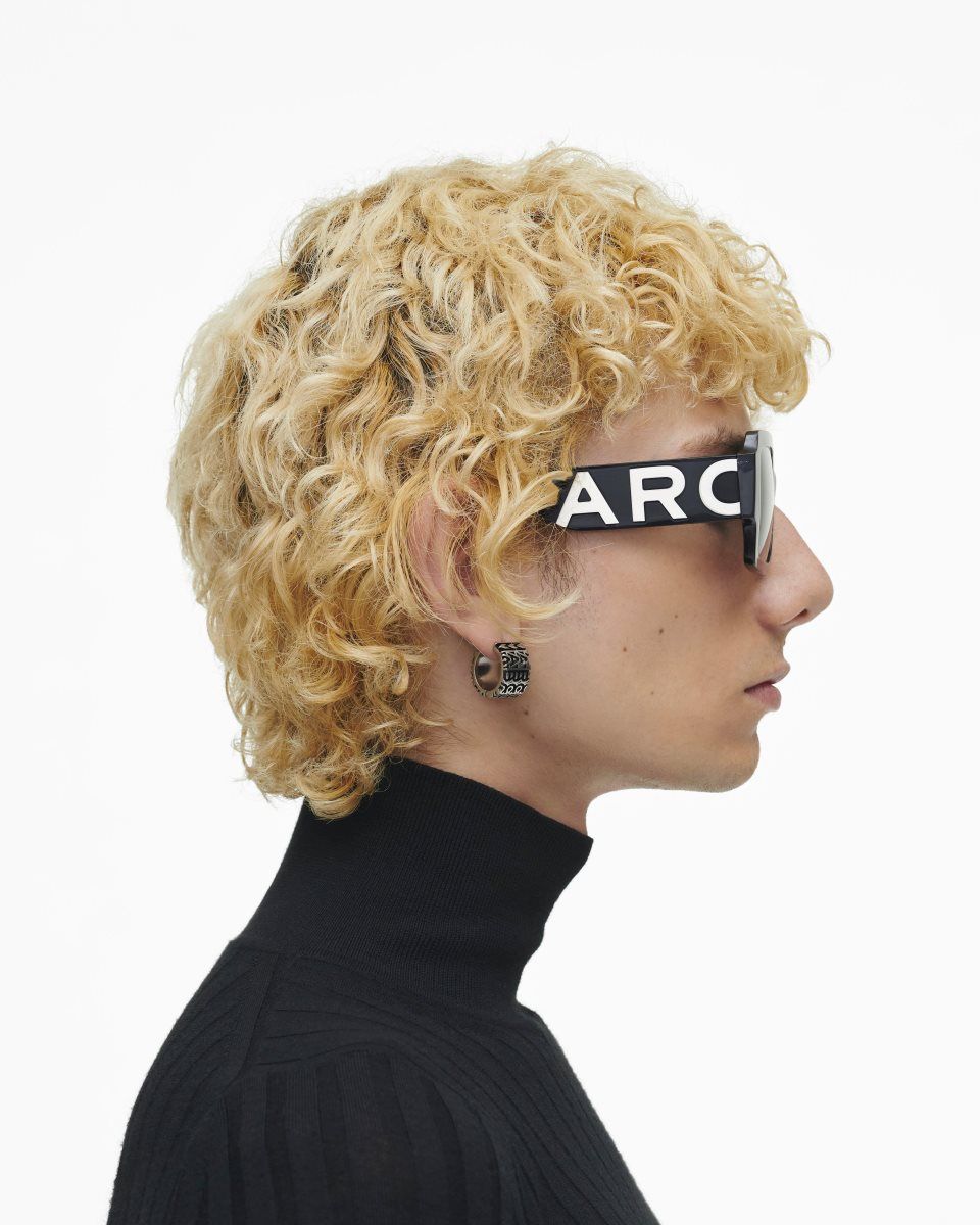 Lunette de Soleil Marc Jacobs The Bold Logo Square Sunglasses Femme Noir Blanche | 307YFKHJP
