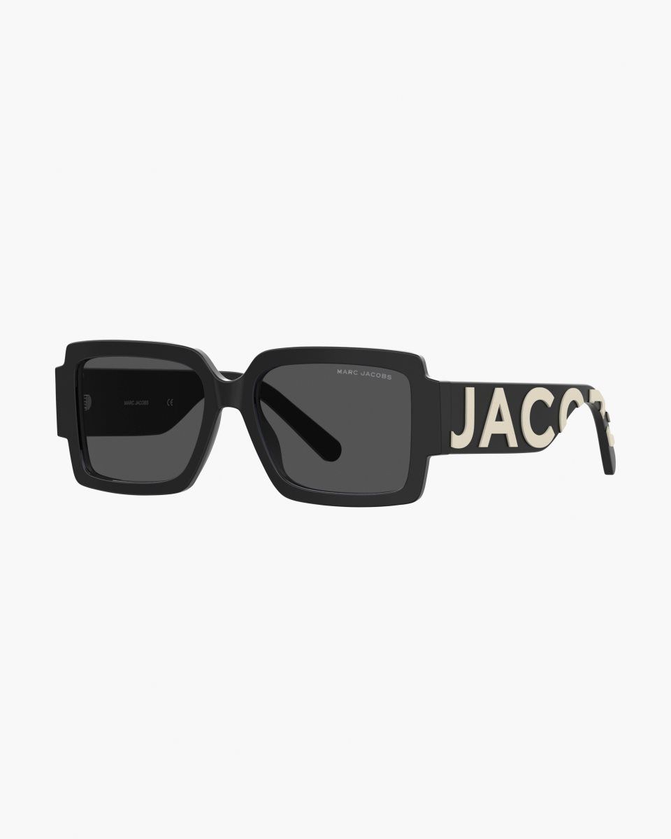 Lunette de Soleil Marc Jacobs The Bold Logo Square Sunglasses Femme Noir Blanche | 307YFKHJP