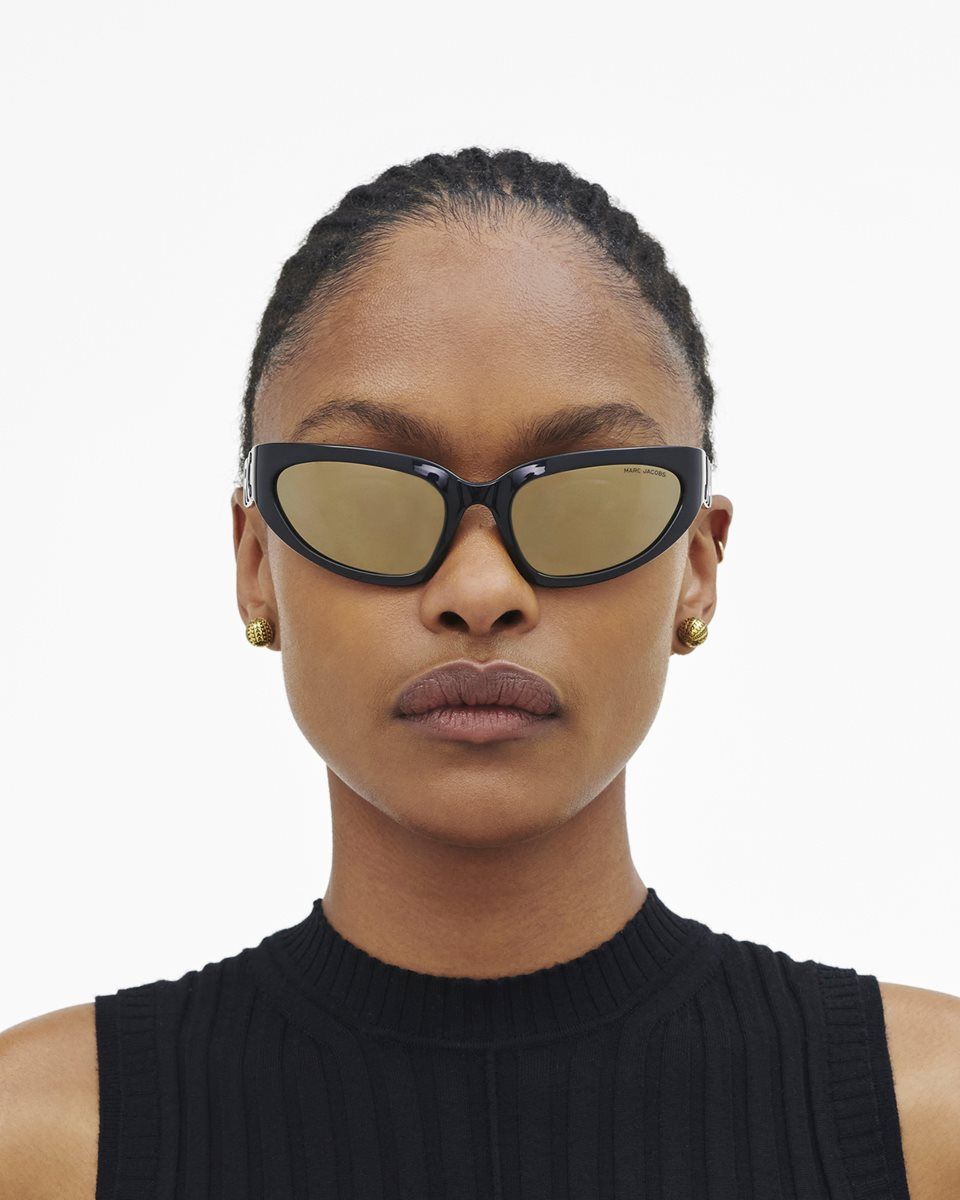 Lunette de Soleil Marc Jacobs The Bold Logo Wrapped Mirrored Sunglasses Femme Noir | 328CKVYPE