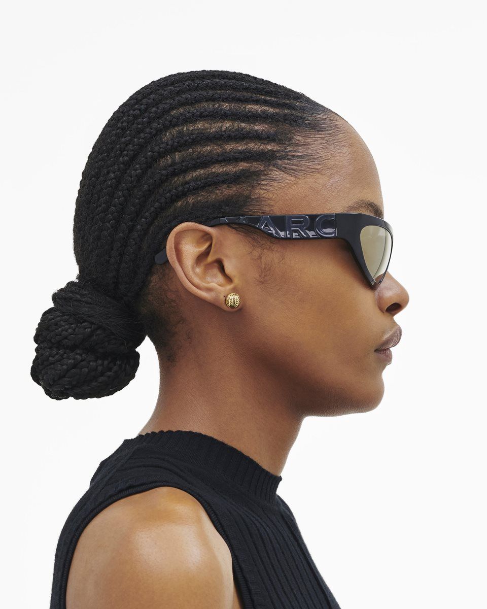 Lunette de Soleil Marc Jacobs The Bold Logo Wrapped Mirrored Sunglasses Femme Noir | 328CKVYPE