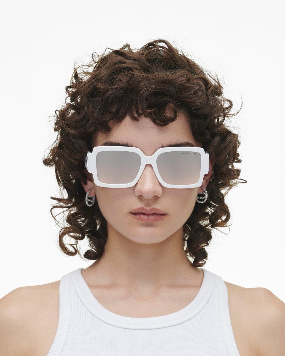 Lunette de Soleil Marc Jacobs The Bold Logo Square Mirrored Sunglasses Femme Blanche Grise | 810HBLJIG