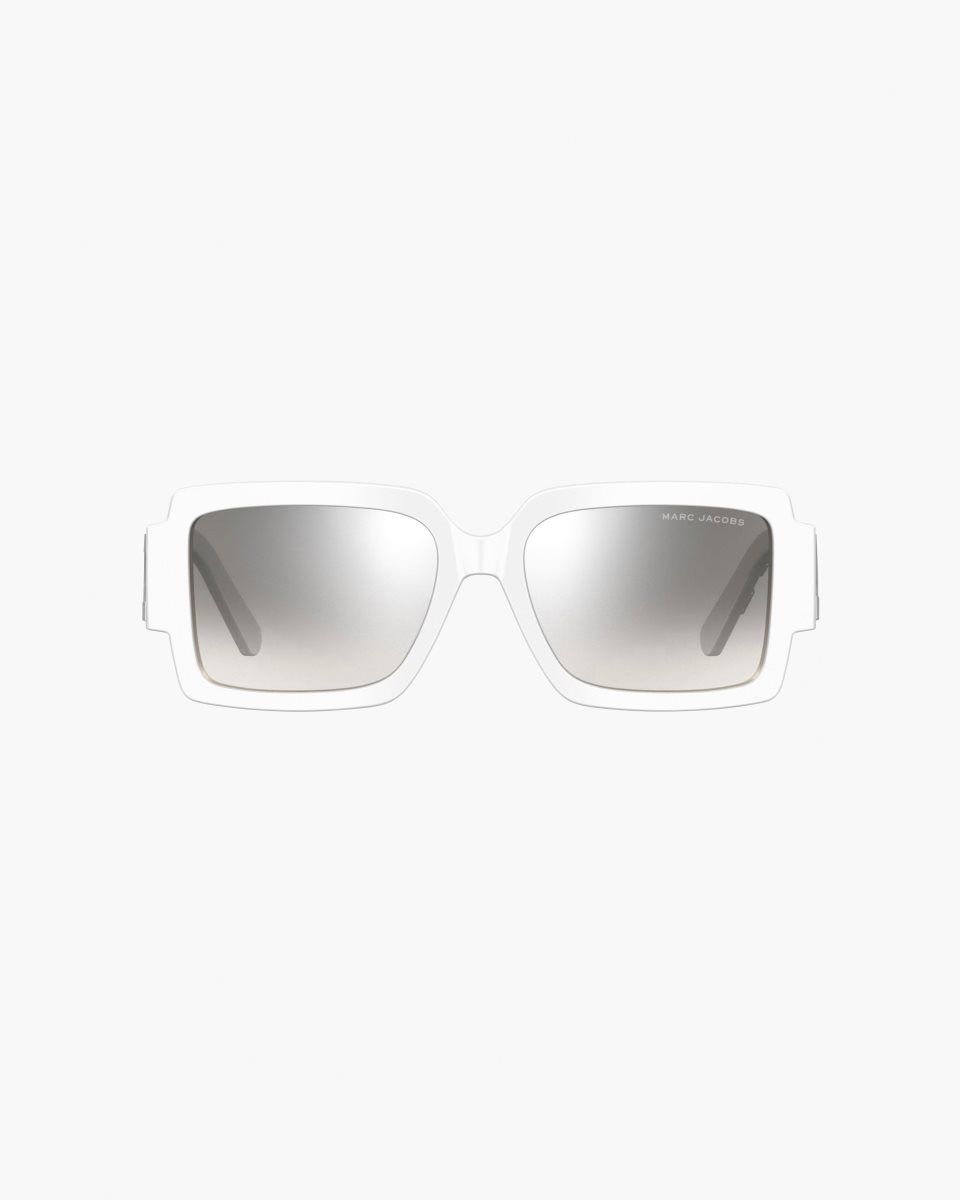 Lunette de Soleil Marc Jacobs The Bold Logo Square Mirrored Sunglasses Femme Blanche Grise | 810HBLJIG
