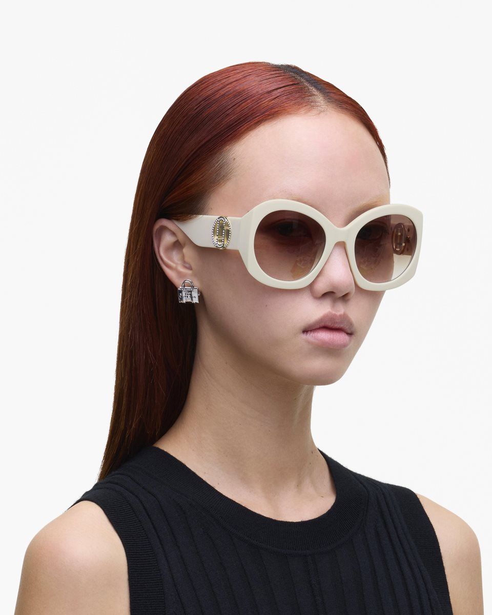 Lunette de Soleil Marc Jacobs The Crystal J Marc Oversized Sunglasses Femme Blanche | 518UNRSGC