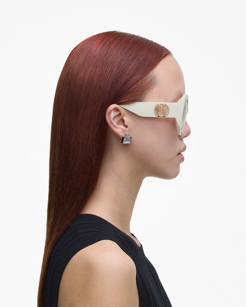 Lunette de Soleil Marc Jacobs The Crystal J Marc Oversized Sunglasses Femme Blanche | 518UNRSGC