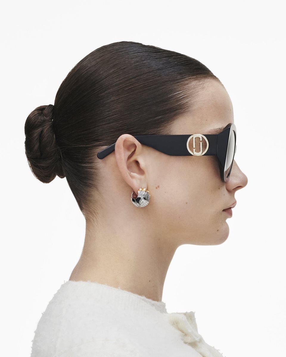 Lunette de Soleil Marc Jacobs The Crystal J Marc Oversized Sunglasses Femme Noir | 652KGAFZU