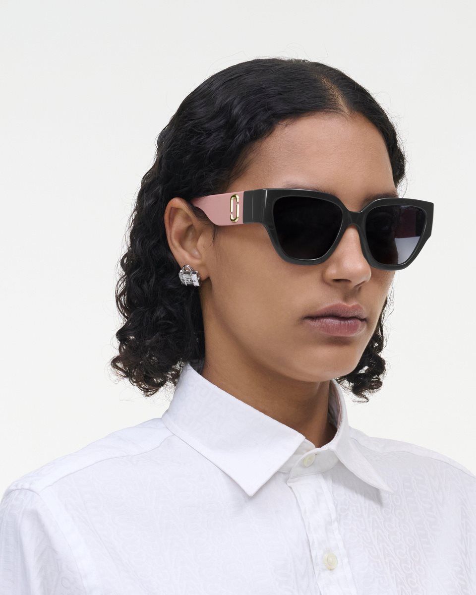 Lunette de Soleil Marc Jacobs The J Marc Rectangular Colorblock Sunglasses Femme Noir Rose | 921LFGNVO