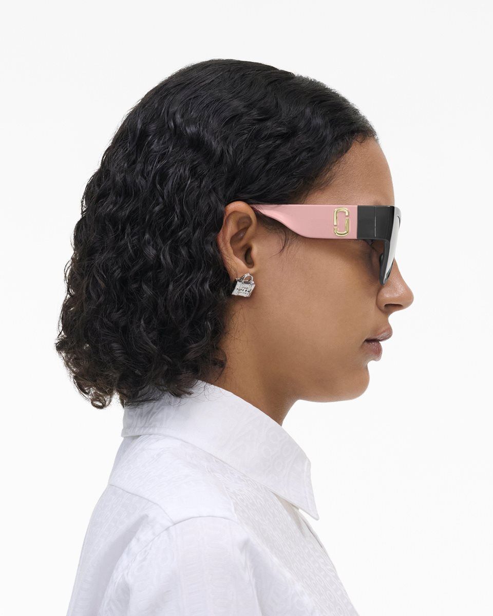 Lunette de Soleil Marc Jacobs The J Marc Rectangular Colorblock Sunglasses Femme Noir Rose | 921LFGNVO