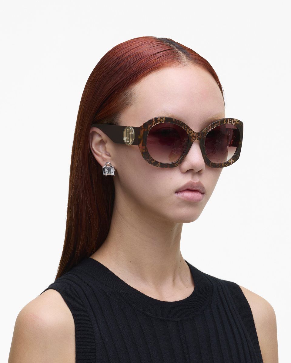 Lunette de Soleil Marc Jacobs The J Marc Monogram Round Sunglasses Femme Havana | 169WCJSMX