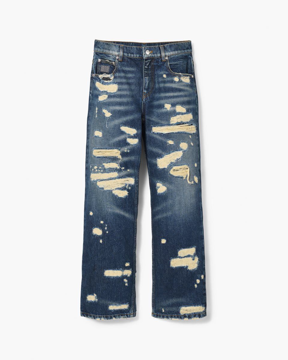 Pantalons Marc Jacobs The Rip And Repair Straight Jean Femme Indigo | 036OFCJXA
