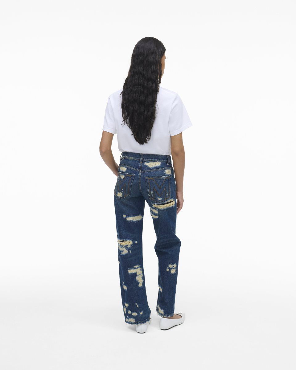 Pantalons Marc Jacobs The Rip And Repair Straight Jean Femme Indigo | 036OFCJXA