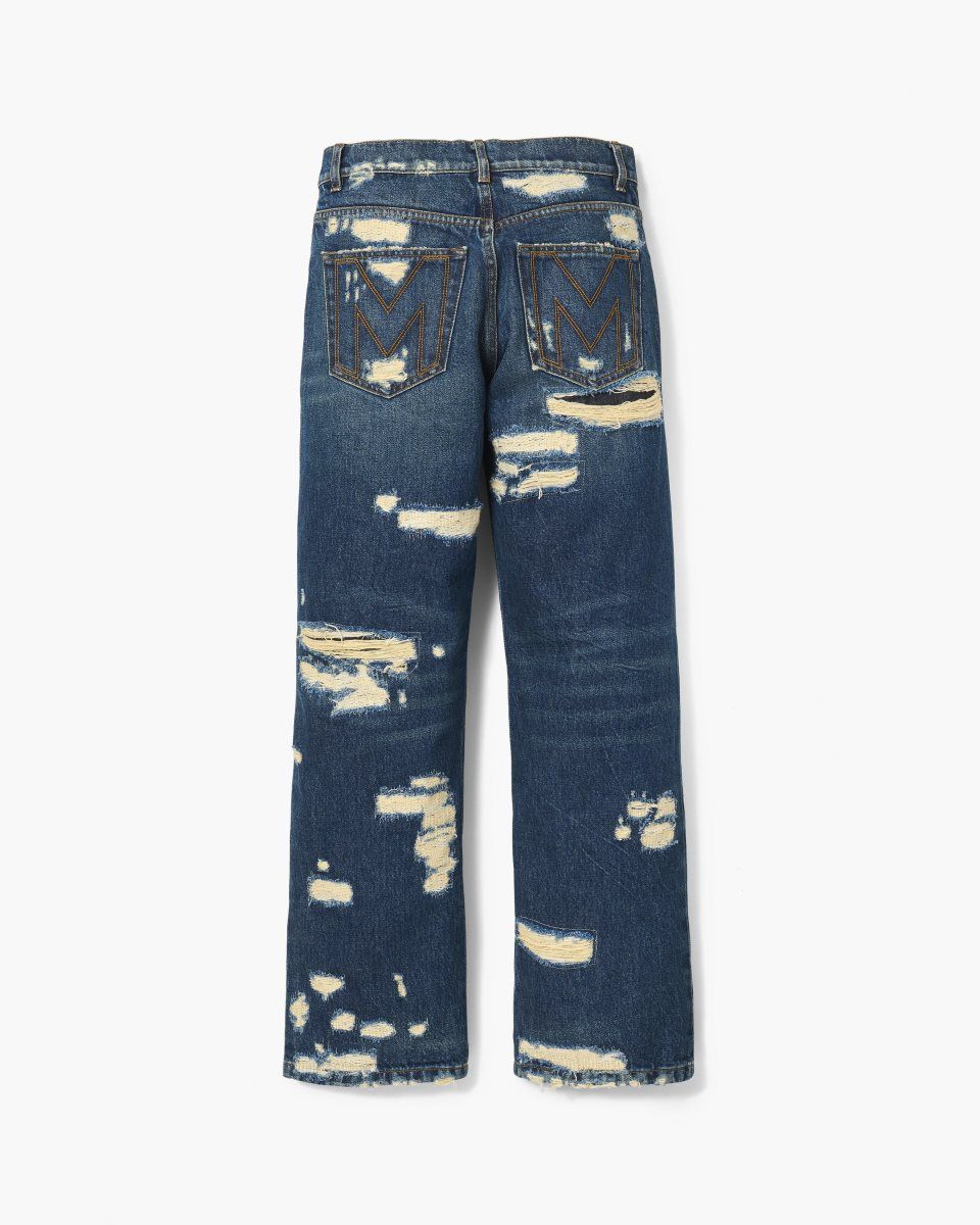 Pantalons Marc Jacobs The Rip And Repair Straight Jean Femme Indigo | 036OFCJXA