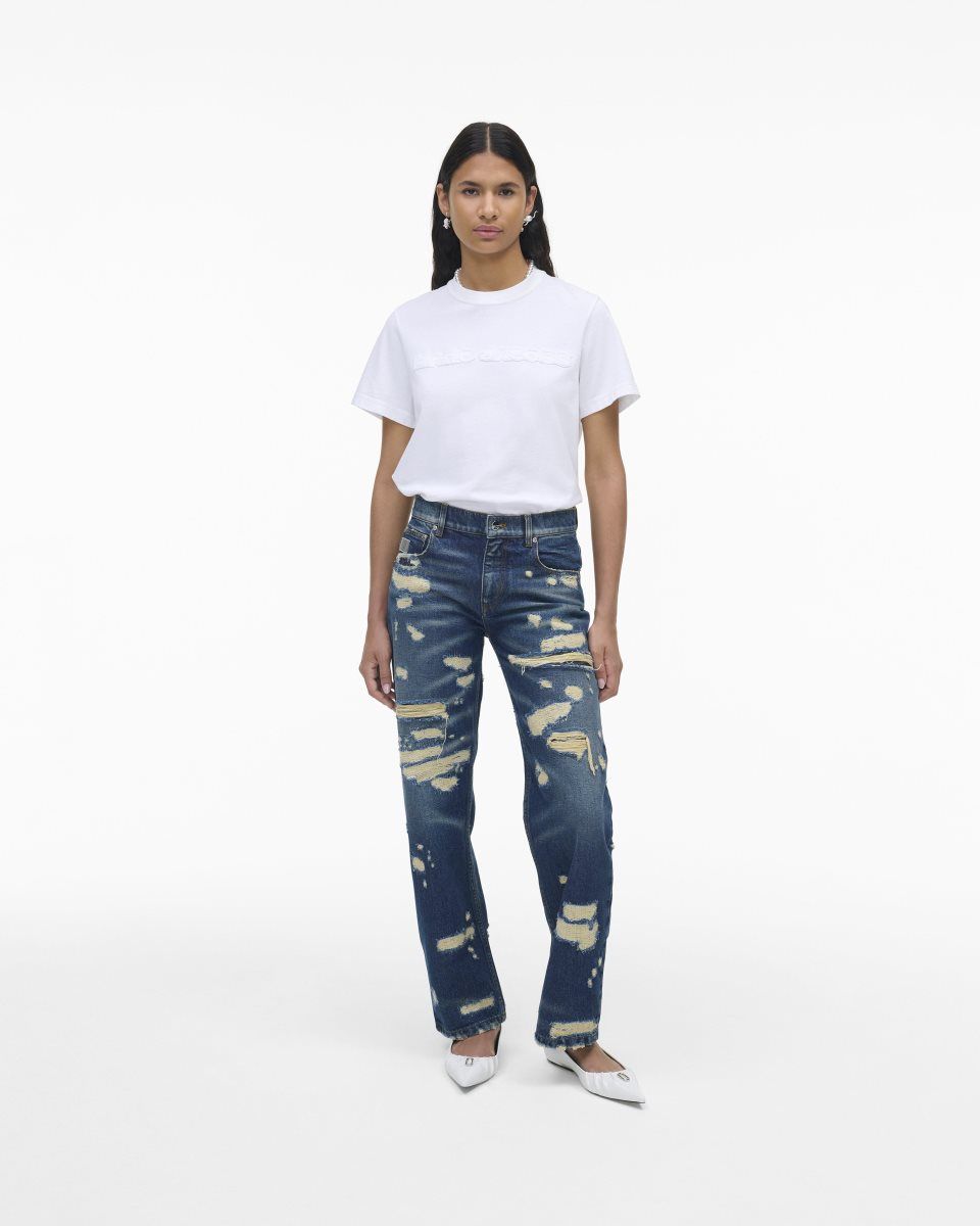 Pantalons Marc Jacobs The Rip And Repair Straight Jean Femme Indigo | 036OFCJXA