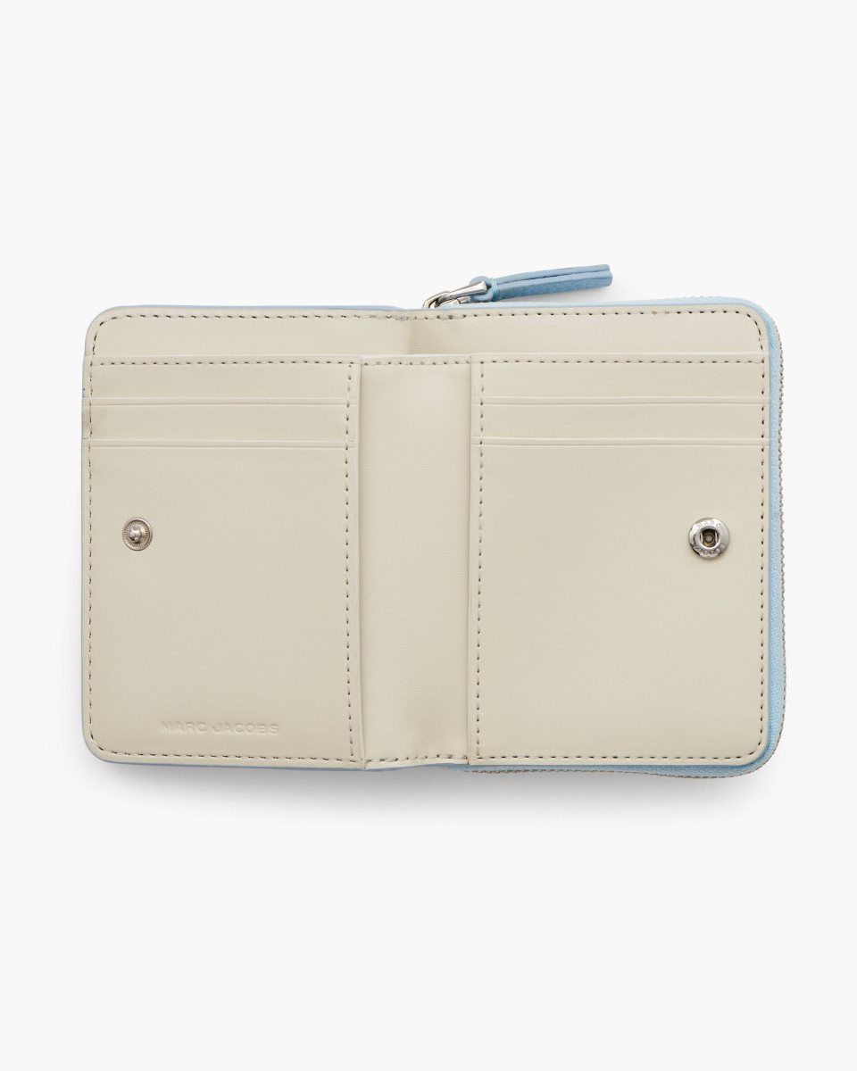 Petits Portefeuilles Marc Jacobs The Leather Mini Compact Wallet Femme Bleu | 310MJBVOE