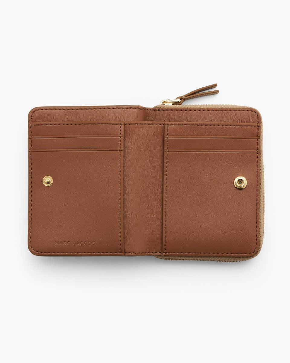 Petits Portefeuilles Marc Jacobs The Leather Mini Compact Wallet Femme Marron | 592TGWMQZ