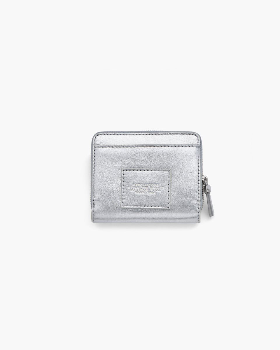 Petits Portefeuilles Marc Jacobs The Metallic Leather Mini Compact Wallet Femme Metal Argent | 291CTPOYM