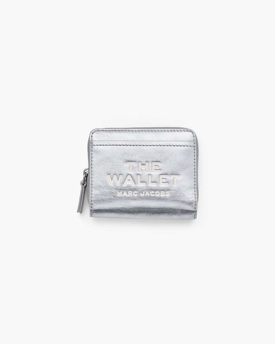 Petits Portefeuilles Marc Jacobs The Metallic Leather Mini Compact Wallet Femme Metal Argent | 291CTPOYM
