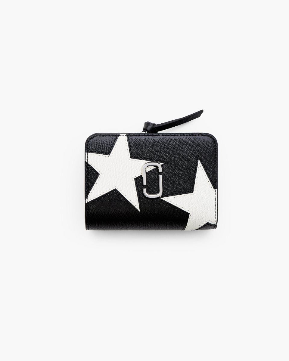 Petits Portefeuilles Marc Jacobs The Star Patchwork Mini Compact Wallet Femme Noir Blanche | 641AUDMZT