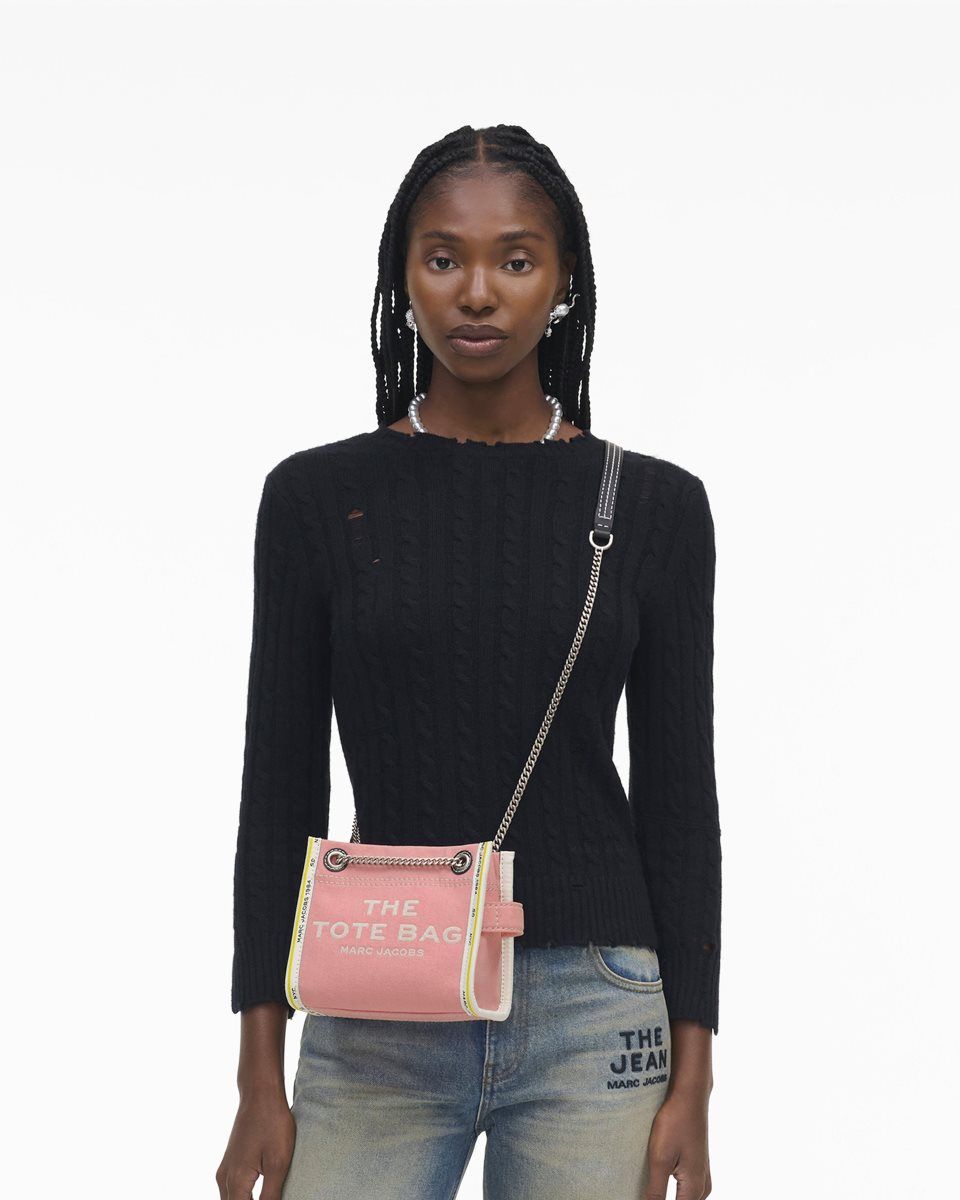 Sac Bandoulière Marc Jacobs The Denim Chain Crossbody Tote Bag Femme Rose | 194YWTFKQ