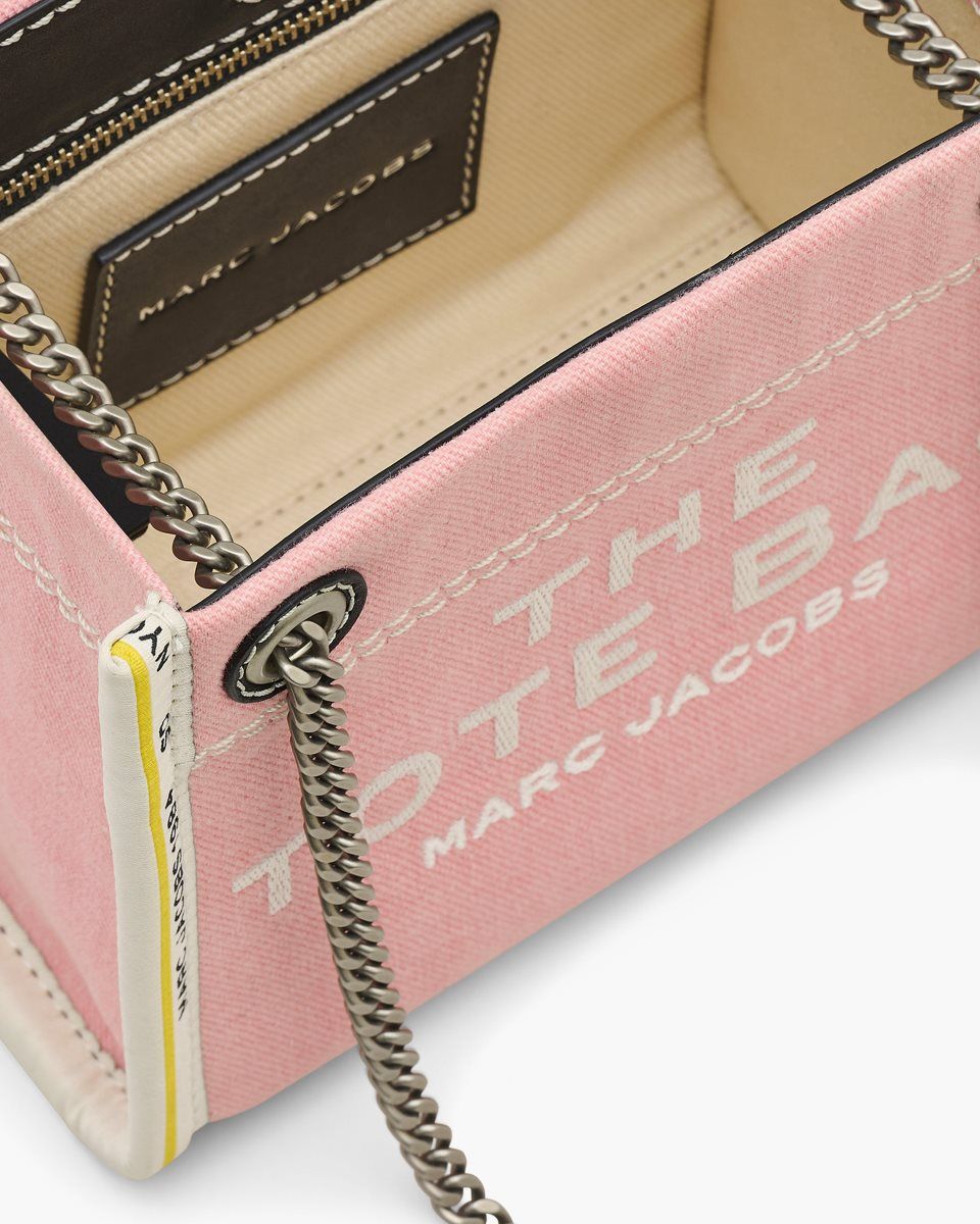 Sac Bandoulière Marc Jacobs The Denim Chain Crossbody Tote Bag Femme Rose | 194YWTFKQ