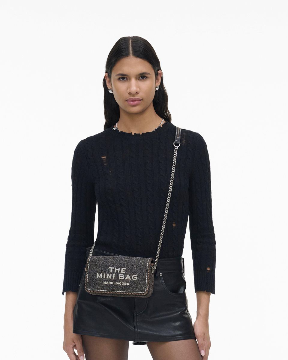 Sac Bandoulière Marc Jacobs The Denim Chain Mini Bag Femme Noir Lavage | 236FZNLYD