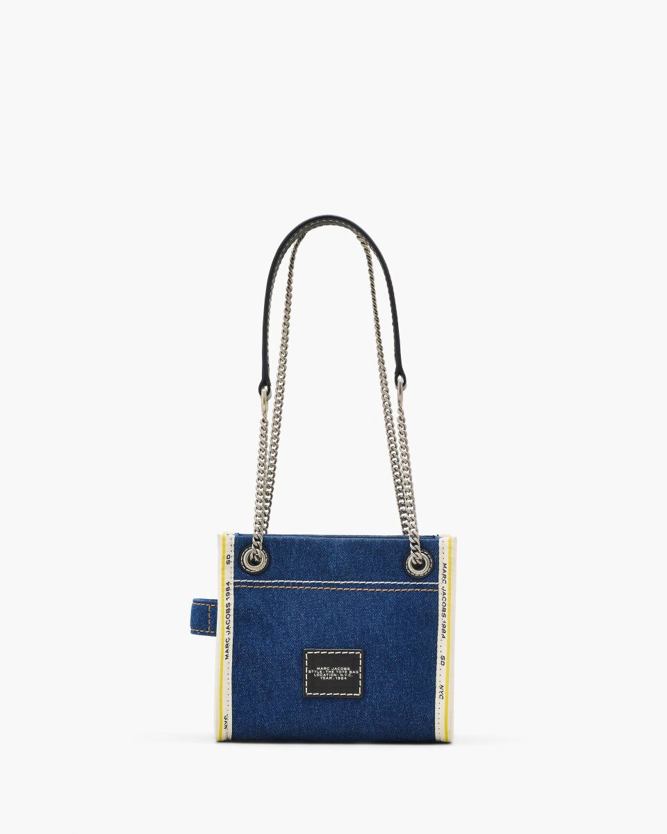 Sac Bandoulière Marc Jacobs The Denim Chain Crossbody Tote Bag Femme Lavage Foncé | 324TKEYSW