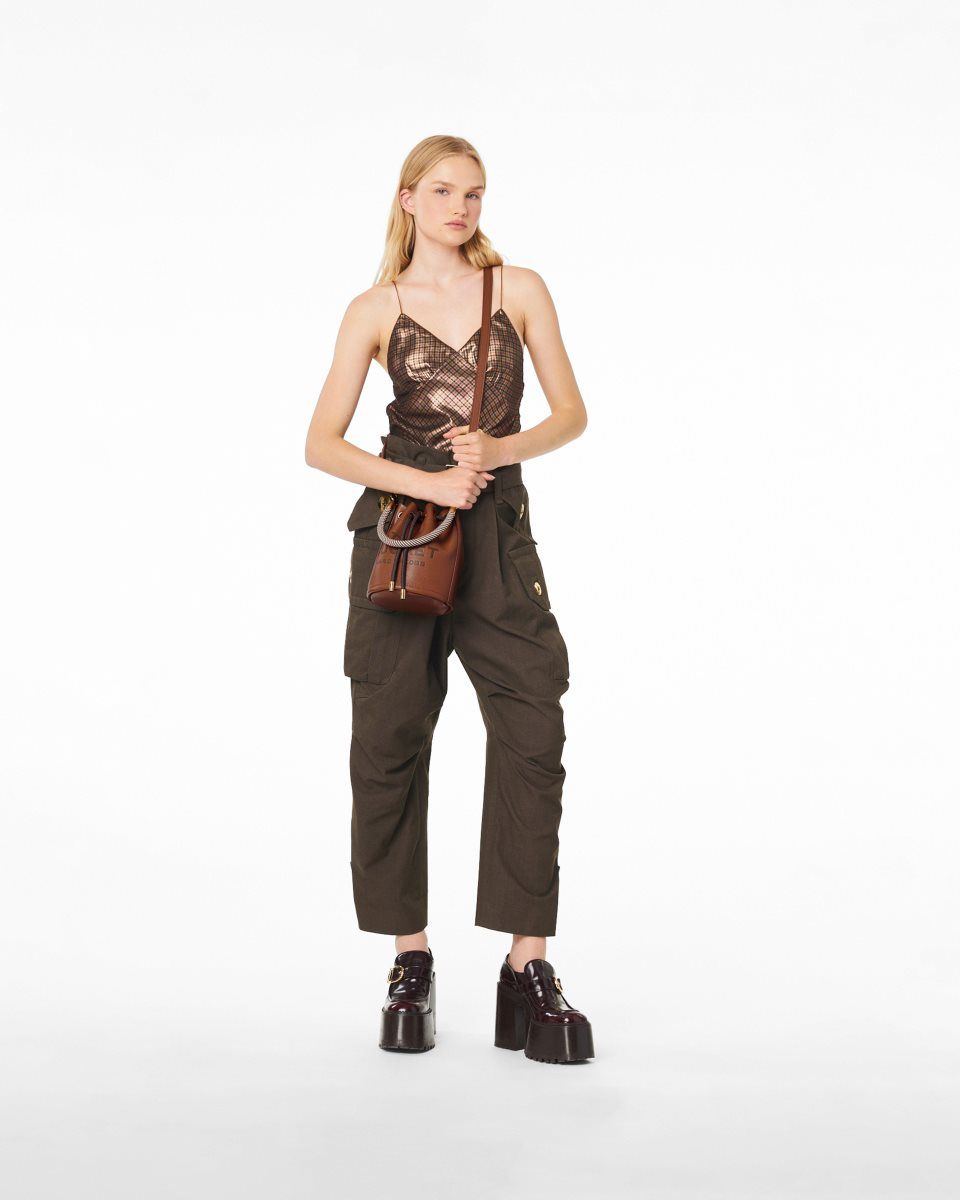 Sac Bandoulière Marc Jacobs The Leather Bucket Bag Femme Argan Oil | 126FONELT