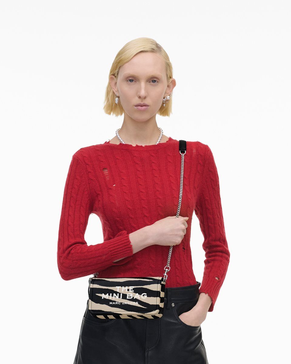 Sac Bandoulière Marc Jacobs The Zebra Leather Chain Mini Bag Femme Noir Blanche | 169MVPJHE