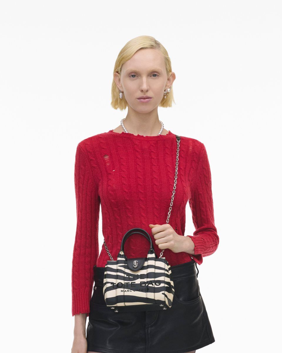 Sac Bandoulière Marc Jacobs The Zebra Turnlock Crossbody Tote Bag Femme Noir Blanche | 680DCMUQK