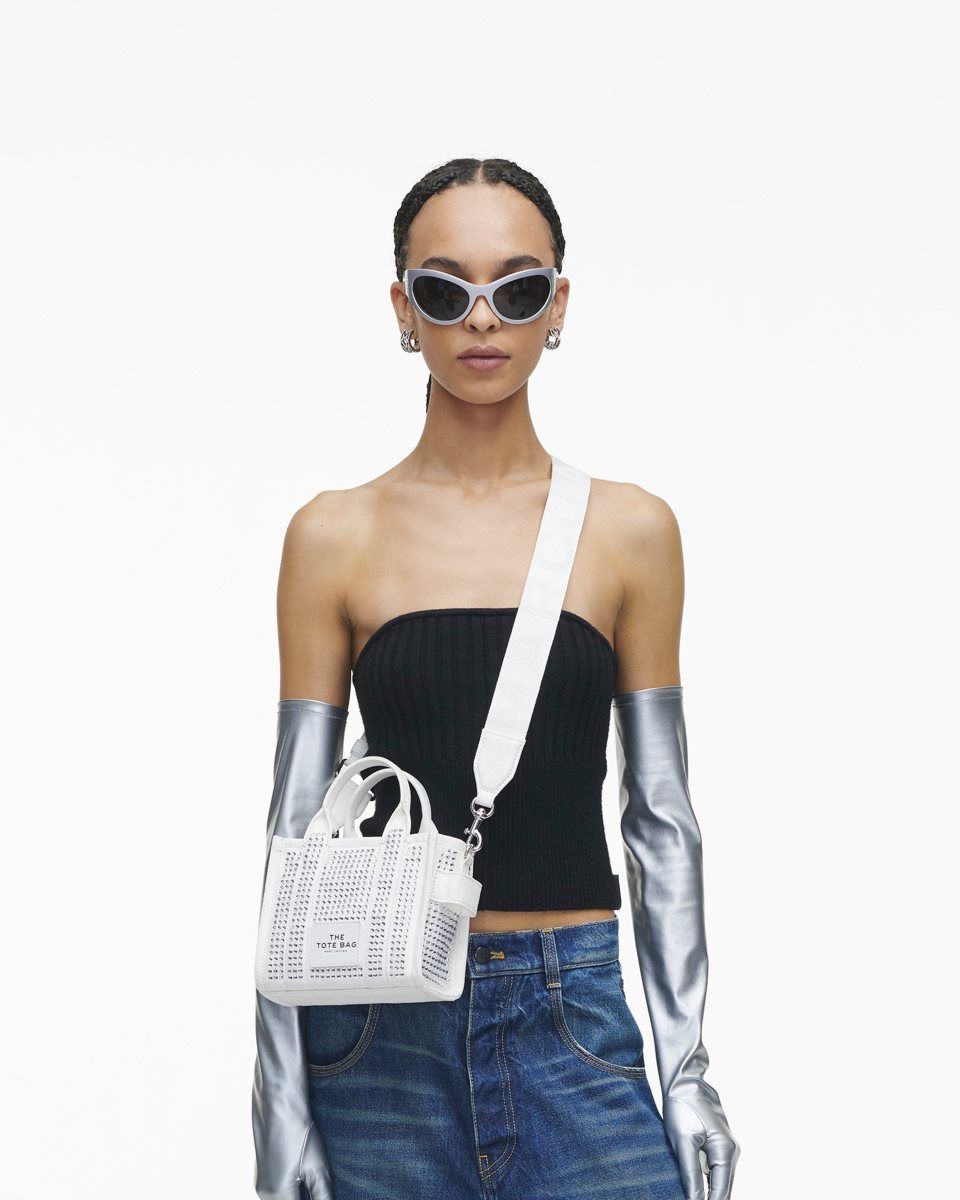 Sac Mini Marc Jacobs The Crystal Canvas Crossbody Tote Bag Femme Blanche | 396WHXYNU