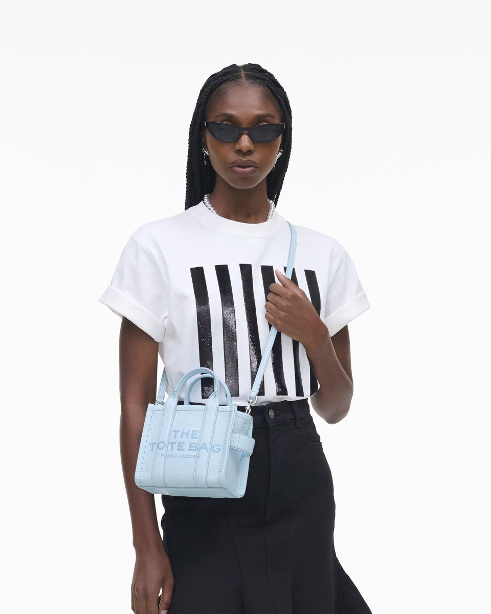 Sac Mini Marc Jacobs The Leather Crossbody Tote Bag Femme Bleu | 831NCVSRZ