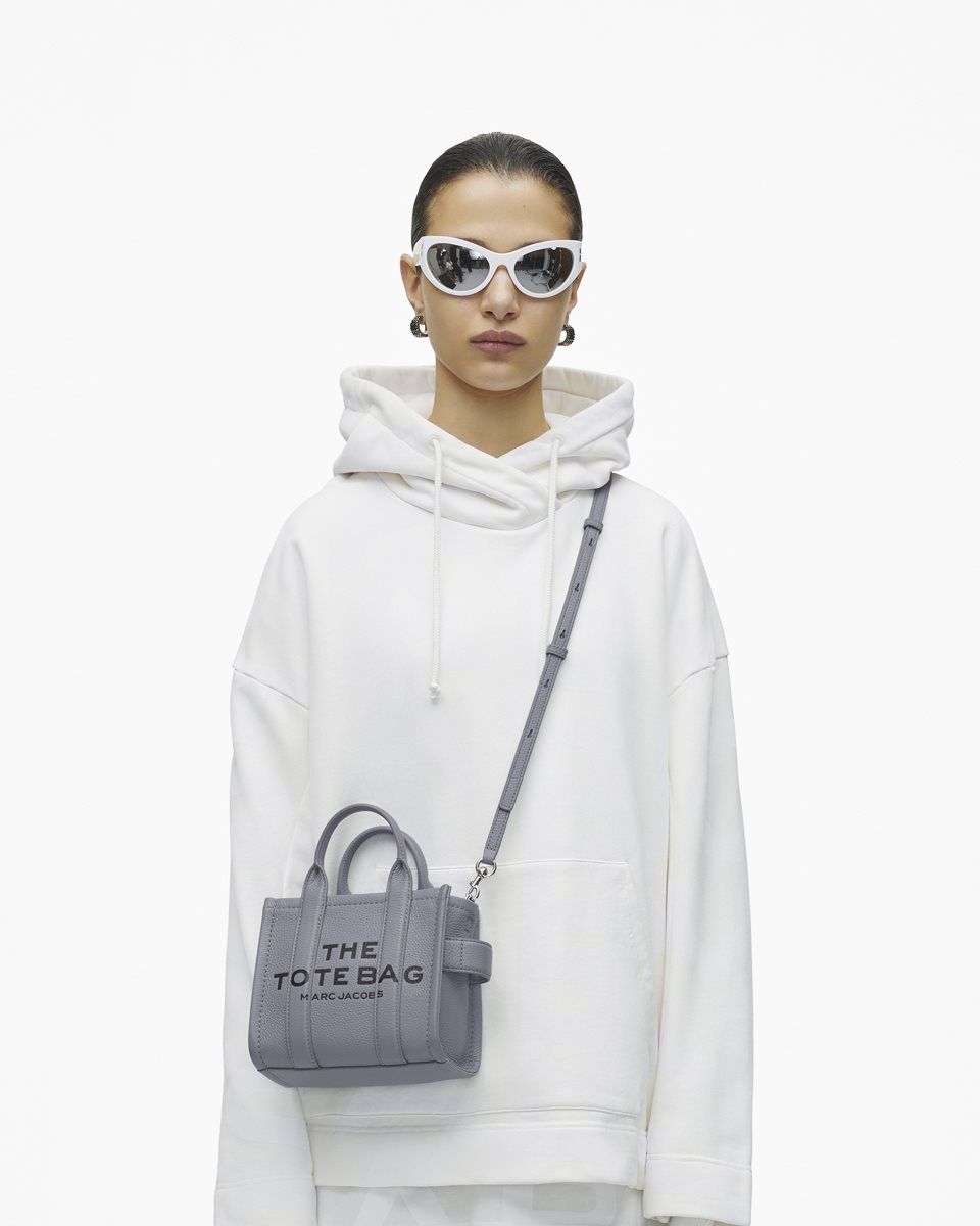 Sac Mini Marc Jacobs The Leather Crossbody Tote Bag Femme Grise | 893HFXGKQ