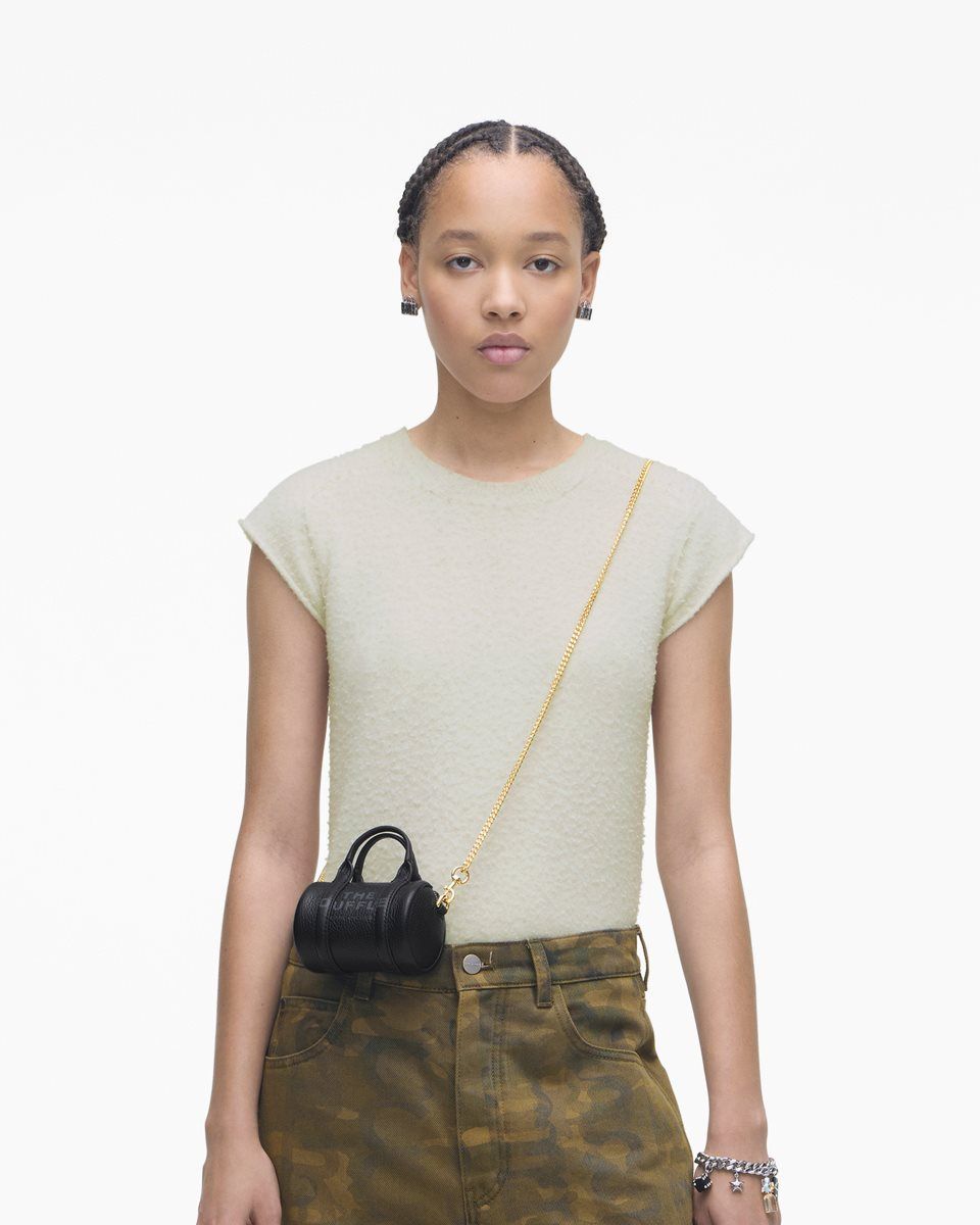 Sac Mini Marc Jacobs The Leather Nano Duffle Crossbody Femme Noir | 386RBOAZY