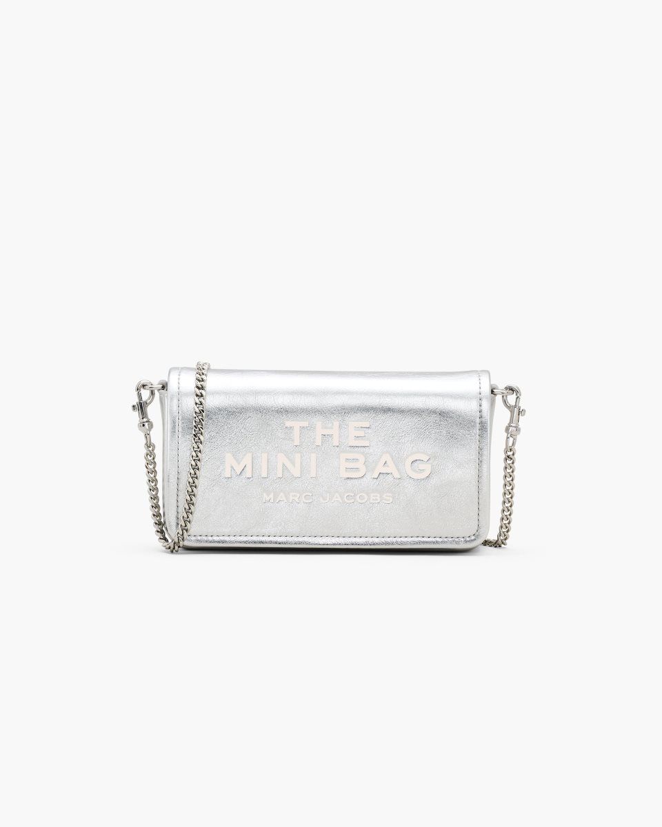 Sac Mini Marc Jacobs The Metallic Leather Chain Mini Bag Femme Argent | 532ZPMCKE