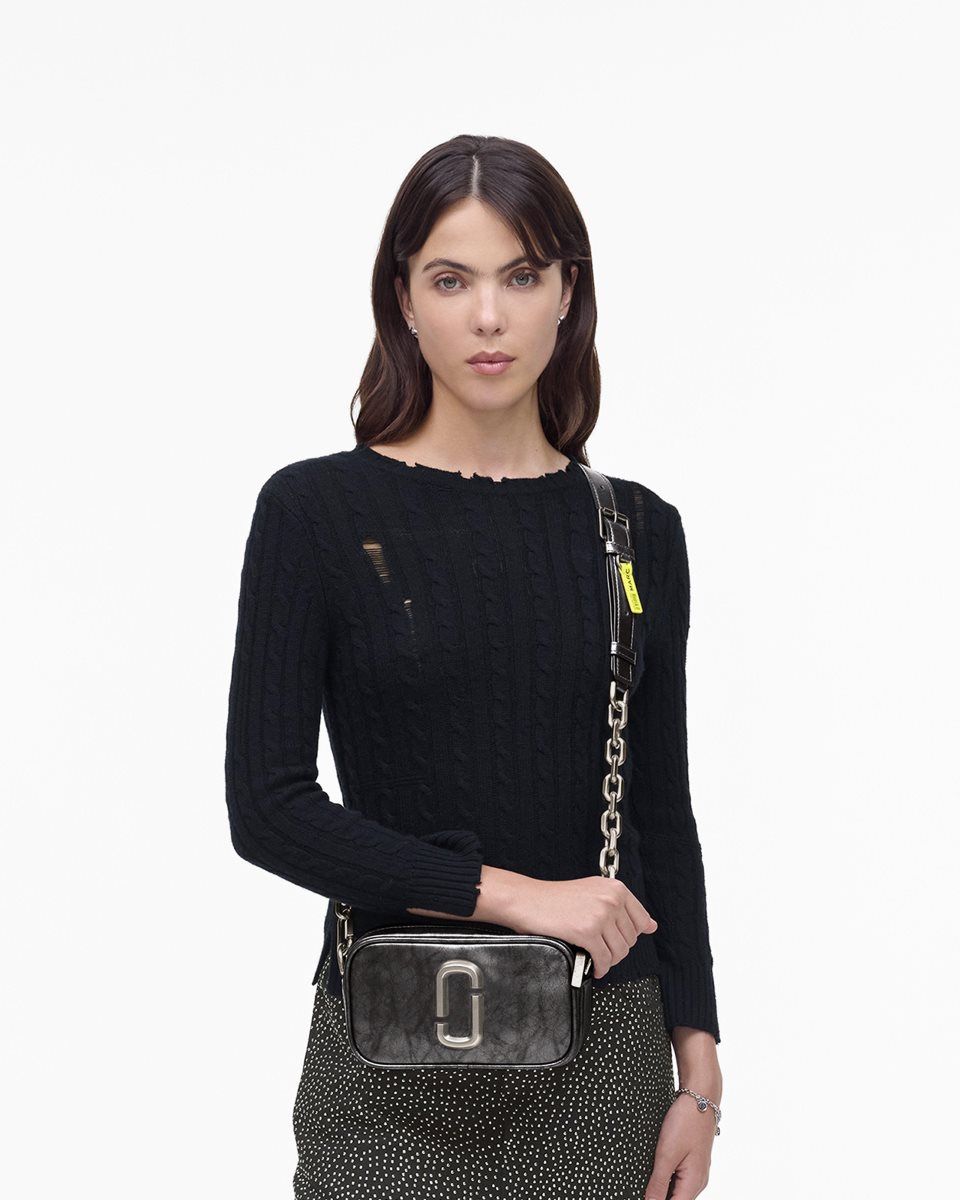 Sac Snapshot Marc Jacobs The Metallic Distressed Big Shot Femme Grise Foncé | 485KCXZMS