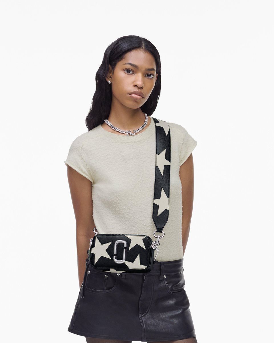 Sac Snapshot Marc Jacobs The Star Patchwork Leather Snapshot Femme Noir Blanche | 297CSOLTG