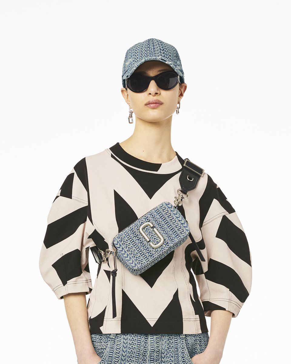 Sac Snapshot Marc Jacobs The Washed Monogram Denim Snapshot Femme Orange Bleu | 561RATCFO
