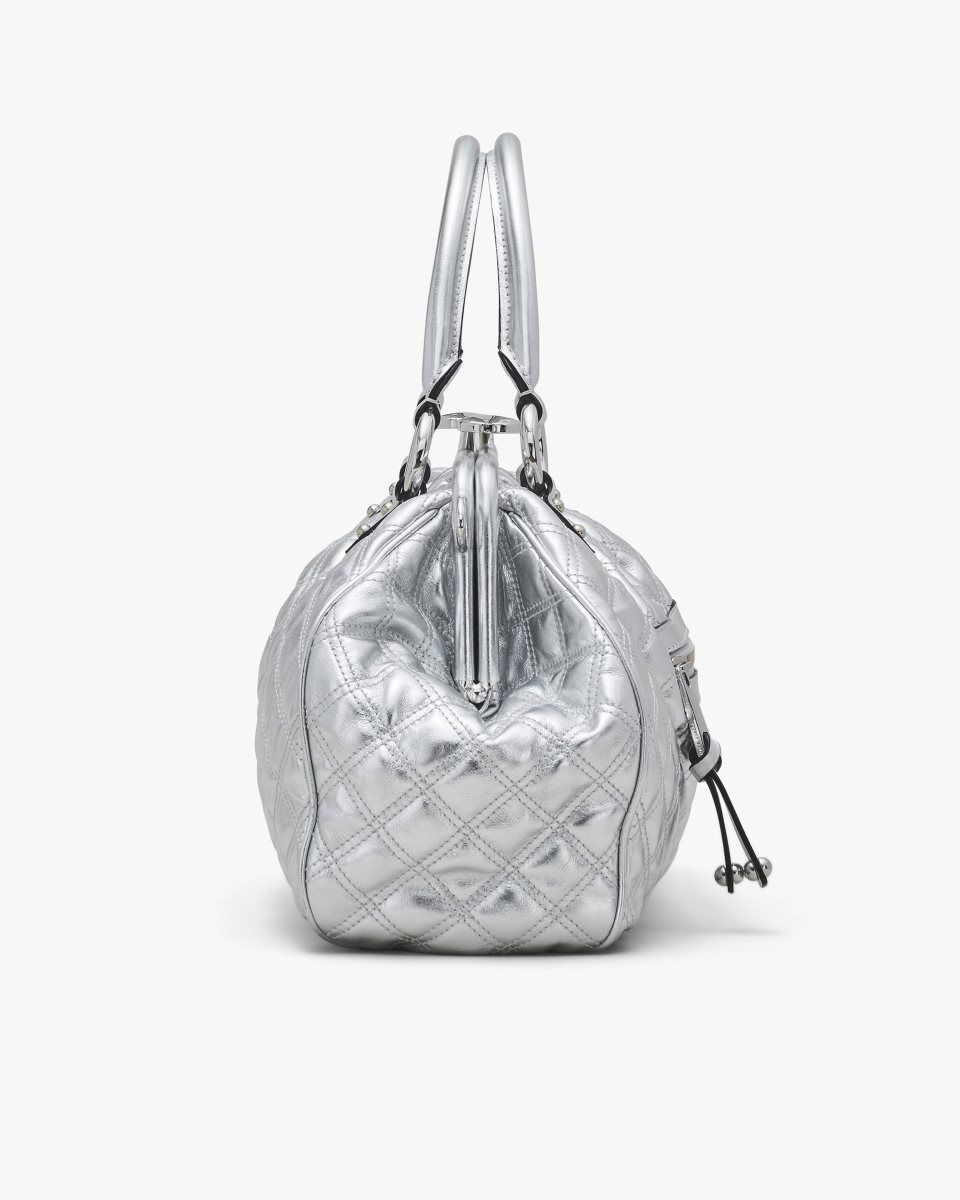 Sac a Main Marc Jacobs Re-Edition Quilted Metallic Leather Stam Bag Femme Argent | 310NEHOSC