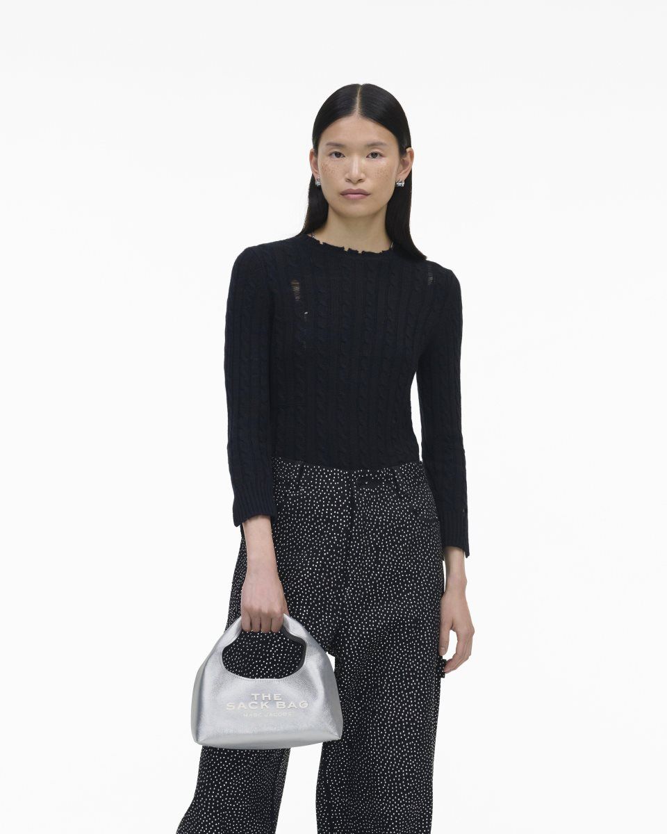 Sac a Main Marc Jacobs The Metallic Leather Mini Sack Bag Femme Argent | 316MQEFDY