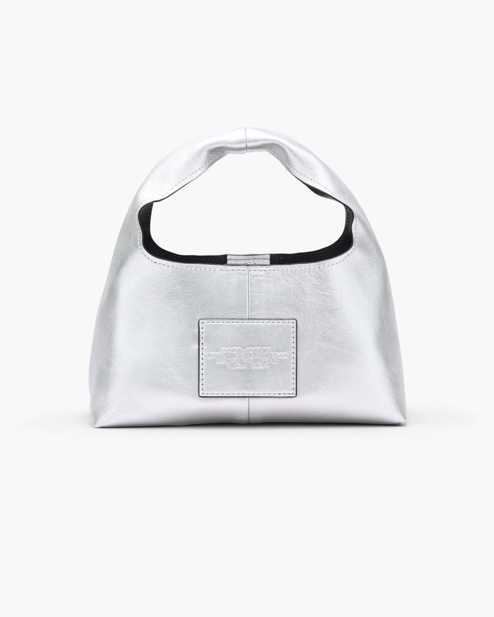 Sac a Main Marc Jacobs The Metallic Leather Mini Sack Bag Femme Argent | 316MQEFDY