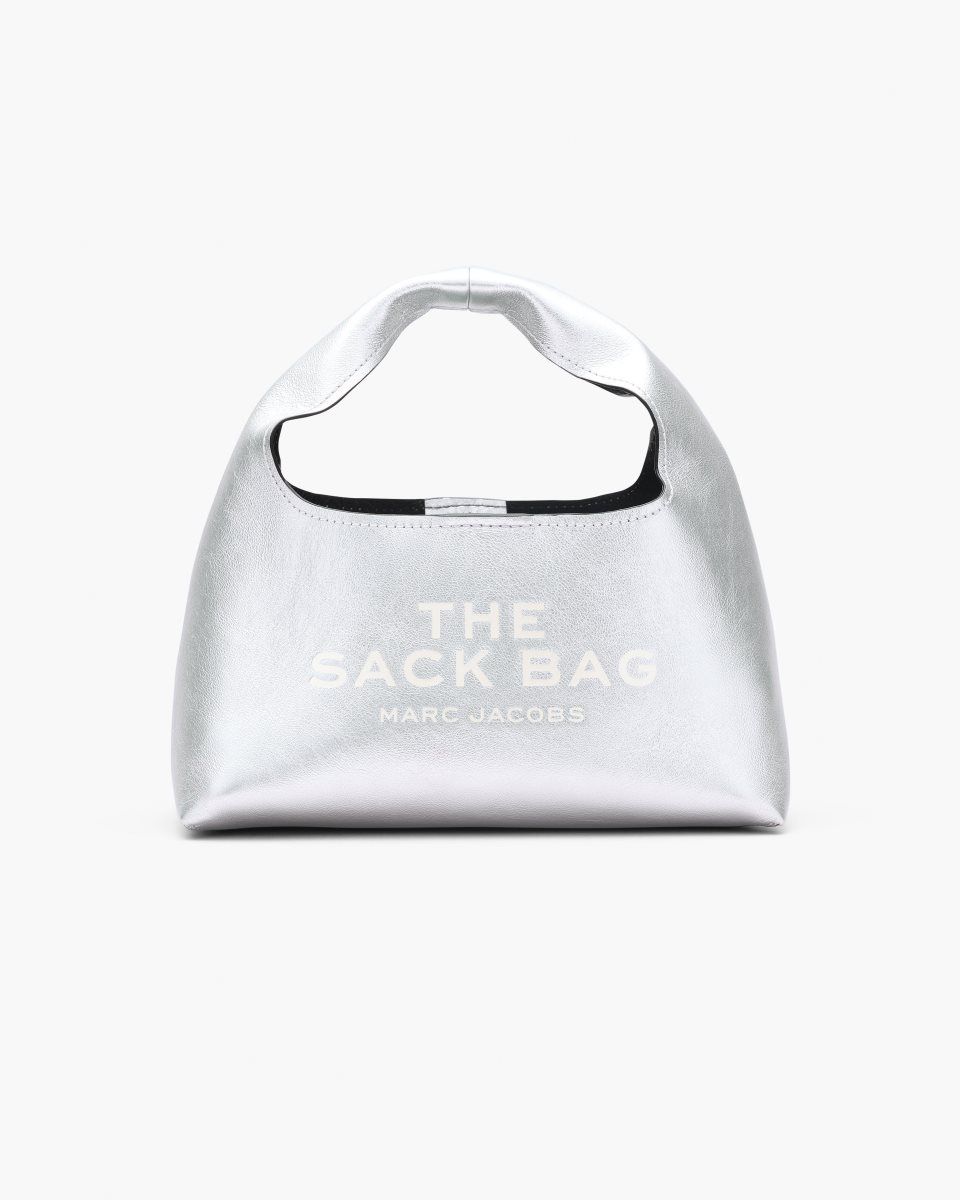 Sac a Main Marc Jacobs The Metallic Leather Mini Sack Bag Femme Argent | 316MQEFDY